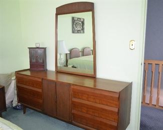 $950 all 6 pieces Mid Century Post Modern Bedroom Set 
Detroit Furniture Company - Lane Furniture
from Evergreen Street in Brooklyn
54 years old.
Excellent condition.
Dresser 74"W x 18"D x 29"H
Mirror 30"W x 44"H
Armoire / Highboy Chest 32"W x 18"D x 67 1/2"H
2 Night Stands 26"W x 17"D x 22"H
Queen Headboard 5ft"W x 40"H
Mattress available too....will get pictures later.
