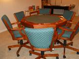 Eat, game and bumper table with six chairs.