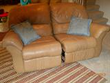 Move-In-Style-Palliser, tan leather sectional sofa seating set.