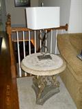 Another view of a nice, unusual end table, with carved pedestal.