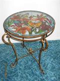 Nice stained glass, iron table.