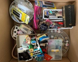 Box lot of sewing supplies $15
