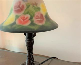 Small dragonfly lamp with floral glass shade $20