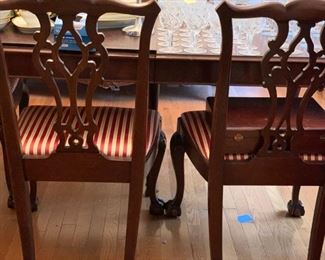 Dining room table and chairs, includes pads - serious buyers can request additional photos by texting 847-772-0404.  Chairs measure 40" high by 27 1/4" wide by 24" front to back. $525