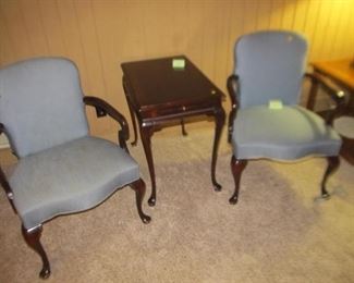183  Pair of blue arm chairs,  $20     184  End table with slide out ends. $15 