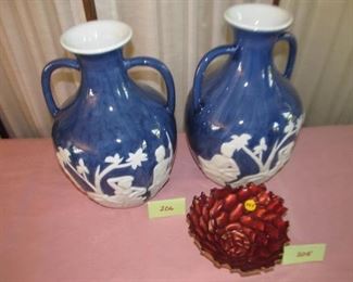 205 Goofus glass bowl, $3;     206  Maitland Smith vases pair, Was $80; Now $30