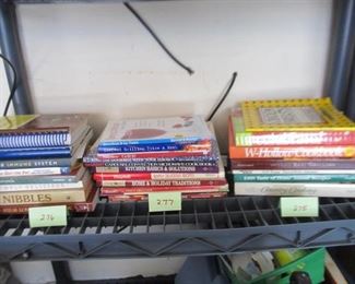 275 stack of cookbooks $10;  276 same $10;  277 same (center) $10