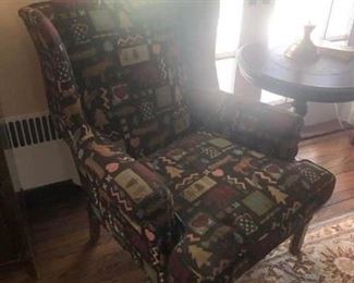 Wing backed chair. 