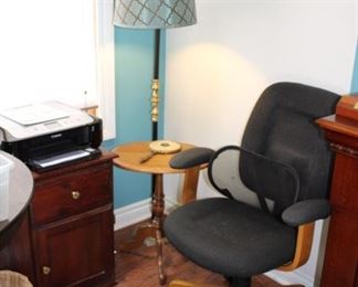 Printer, lamp, desk chair