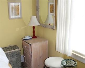 Wall decor, small cabinet, stool, plant stand