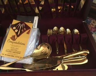 Top-Drawer "Gold" Silverware--Many extra Pieces!