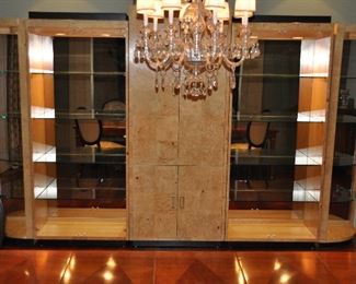 RARE!! FIVE PIECE VINTAGE HENREDON SCENE TWO BURLWOOD UNITS WHICH INCLUDE THIS DRY BAR AND FOUR LIGHTED DISPLAY UNITS. 11' 6.5""W x 84"H x 20"D. FIVE PIECE UNIT IS PRICED AT $399 5