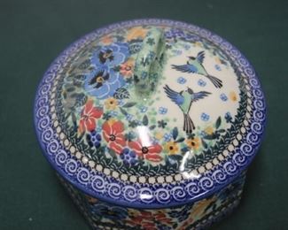 $50. Unikat-2541. Covered bowl. "Peaceful Garden" 6x4 Made in Poland.