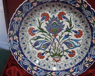 $25. Large hand painted plate, charger/hanging/display 16 inches in satin display box.