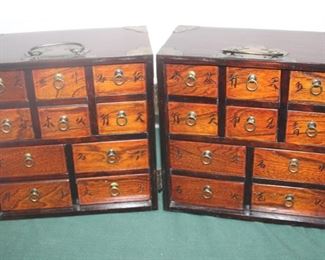 $100. Asian apothecary. 12x12x12. Drawers lined and engraved. Brass hinges and handles.