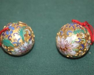 $10. Pair of Cloisonne style decorative balls.