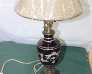 50% OFF, now $22.50.                                                                   $45. Ruby colored Bohemian glass table lamp.