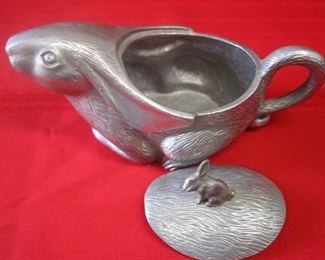 50% OFF, now $5.50.                                                                      $15. Pewter bunny jug/creamer with lid. 8 inches long.