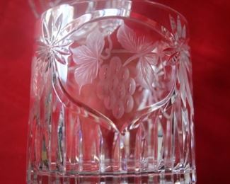 $20. Crystal candy jar. 8 inches high. Perfect condition. Etched grapes and leaves design.