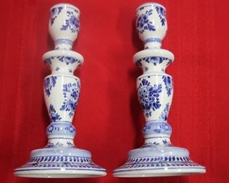 $20. pair of 8" Delft candle sticks, no chips or cracks.