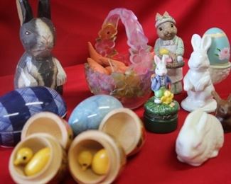 $15. Rabbit and egg collection, Stone, wood  and china.