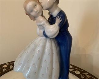 CLEARANCE !   $15.00 now, was $50.00.....Bing and Grondahl (B & G) Porcelain First Kiss Boy & Girl, excellent condition 7 1/2" tall.