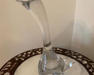 $25.00.....Crystal Daum France Art Glass Goose Figurine signed, 8" tall, excellent condition.