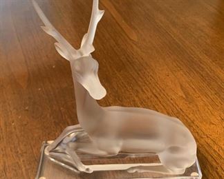 $450.00.....Lalique France Large Cerf Stag Deer Clear Frosted Sculpture, Retired, Excellent Condition, signed 