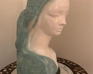 HALF OFF!   $40.00 now, was $80.00......Victor Glinsky Ceramic Painted Bust Woman, very good condition, with very slight paint loss in back and small chip on nose, very heavy.  11" tall.  