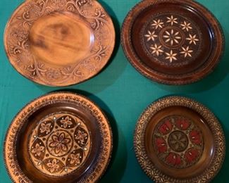 CLEARANCE !  $15.00 now, was $50.00.....Set of 4 Hand Carved Wood Polish Plates (Lot A)
