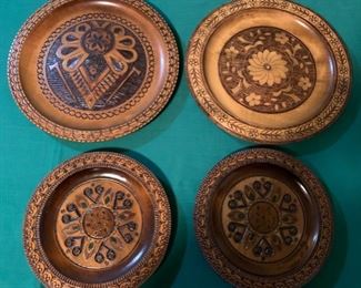HALF OFF!   $25.00 now, was $50.00.....Set of 4 Hand Carved Wood Polish Plates (Lot B)