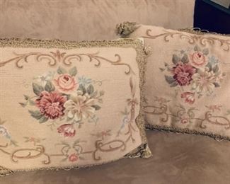 CLEARANCE   $15.00 now, was $50.00......for the Pair of Needlepoint and Petit Point Pillows, Roses