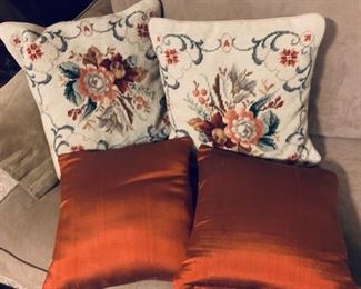 CLEARANCE !    $5.00 now, was $25.00 all......2 Needlepoint Pillows and 2 silk Pillows