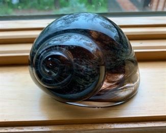 HALF OFF!   $40.00 now,   was $80.00......Daum France Snail Shell Multicolor Glass Paperweight 3" tall.