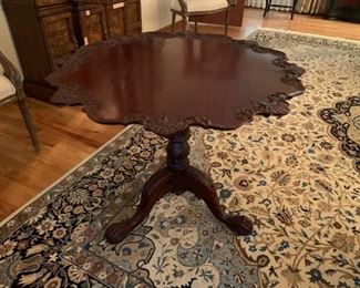CLEARANCE!  $150.00 now, was $400.00......Claw Foot Carved Mahogany Table, very slight wear see following photos.  26" tall, 32 1/2" diameter.  