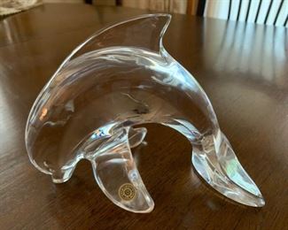 CLEARANCE !  $10.00 now, was $30.00.......Val St Lambert Glass Dolphin 5" tall. 