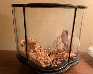 CLEARANCE !   $10.00 now, was $50.00.....Vintage Oriental Cork Carving Diorama 7" long 6 1/2" tall