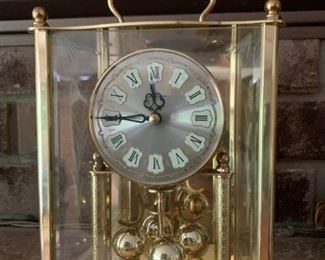 CLEARANCE !  $20.00 now, was $60.00.....Hamilton Quartz Anniversary Carriage Clock Etched Glass Made in Germany 8 1/2" tall.