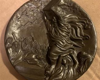 CLEARANCE !   $5.00 now, was $16.00......Rhodes Studios "Moses and the Ten Commandments" collector plate by Merri Roderick / hand-cast in fused bronze / original box & certificate of authenticity