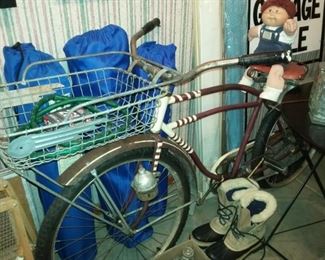 Vintage Men's repainted Bicycle with Old Bike Basket, hardware, seat & tires 