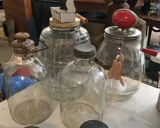 Look at these Jars.  Pickle Jar with Bail Jars with unusual Stops and Bails Church with wood paddle