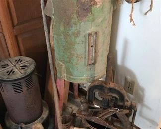 Cream Separator, Kerosene Stove, Hand Held corn shucker, apple press, Old Planer
