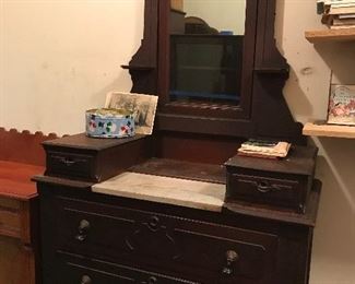 Great Walnut Eastlake with Marble, tear drop hardware and glove boxes.