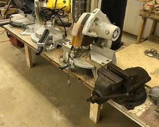 Miter Saw, Sutherlands Pro 10" Compound Miter Saw on rails, Delta 10" Power Miter Saw, Vise 8"