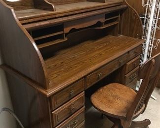 Nice Roll Top Desk w light...Oak Desk Chair that swivels