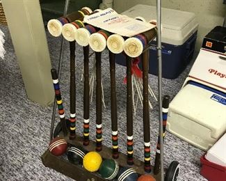 Vintage croquet set in stand