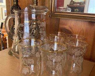 Vintage glass Pitcher & glasses  set