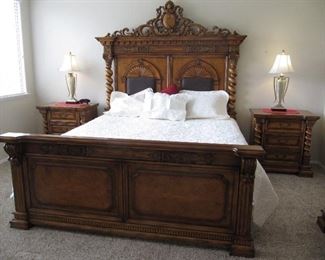 Stunning and dramatic bedroom suite - bed with king mattress top, pair nightstands, and dresser with mirror.  $2,900  or best offer.  Over $10,000 new.  