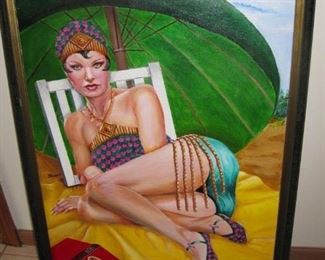 $250 - At the Beach by D. Stribley, mixed media 25 x 34"