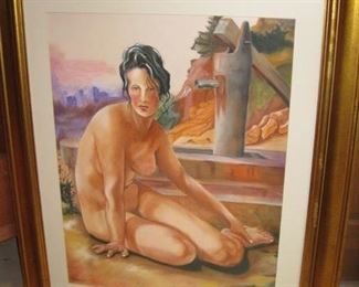 $250 - Nude at the sea, by D. Stribley, mixed media, 38 x 46